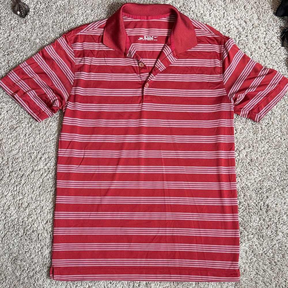 Nike Red and White Polo Shirt striped